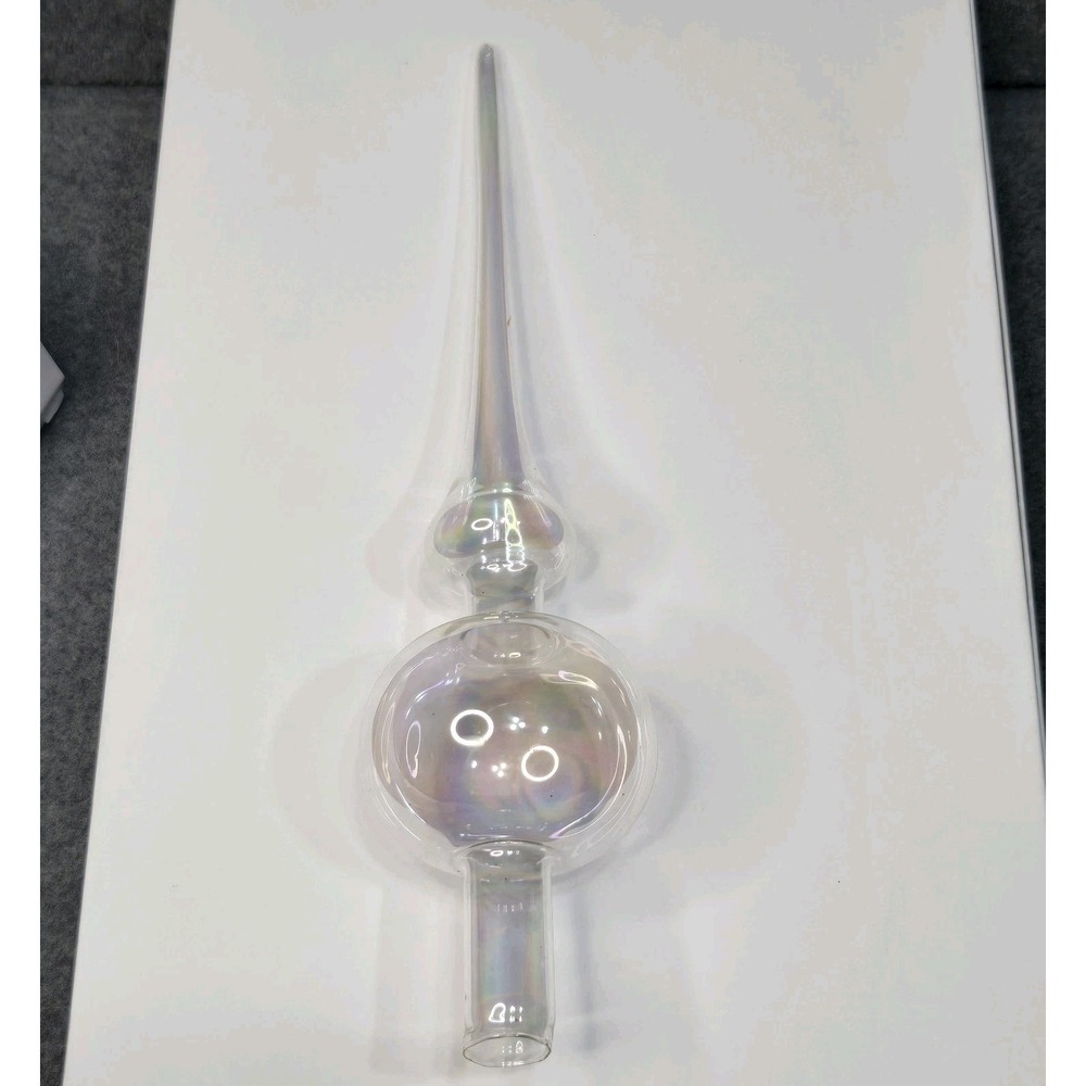 Vintage Kurt Adler Santas World 12" Iridescent Clear Blown Glass Tree Topper.